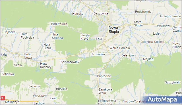 mapa Trzcianka gmina Nowa Słupia, Trzcianka gmina Nowa Słupia na mapie Targeo