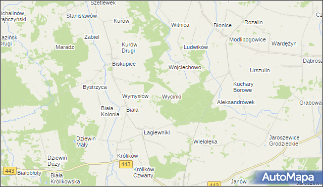 mapa Wycinki gmina Grodziec, Wycinki gmina Grodziec na mapie Targeo