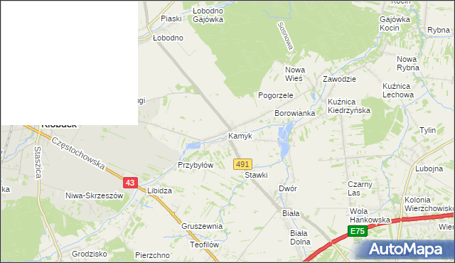 mapa Kamyk gmina Kłobuck, Kamyk gmina Kłobuck na mapie Targeo