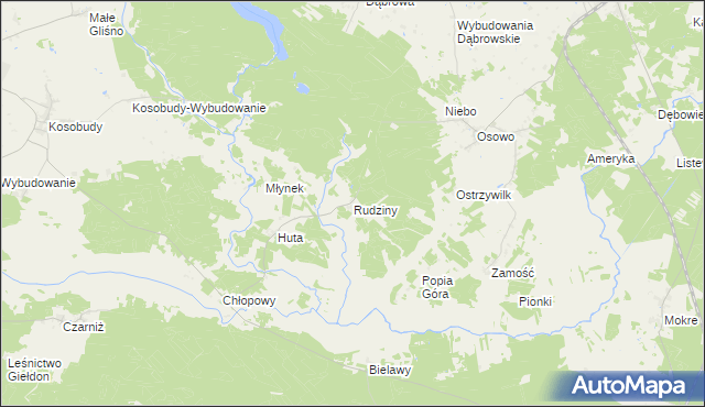 mapa Rudziny gmina Brusy, Rudziny gmina Brusy na mapie Targeo