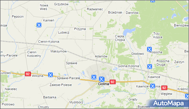 mapa Adamów gmina Golina, Adamów gmina Golina na mapie Targeo