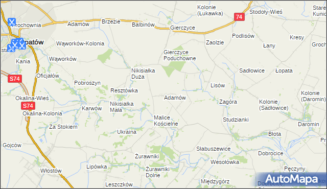 mapa Adamów gmina Lipnik, Adamów gmina Lipnik na mapie Targeo