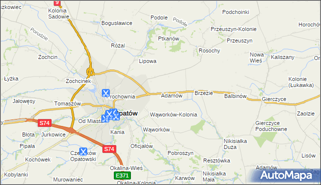 mapa Adamów gmina Opatów, Adamów gmina Opatów na mapie Targeo