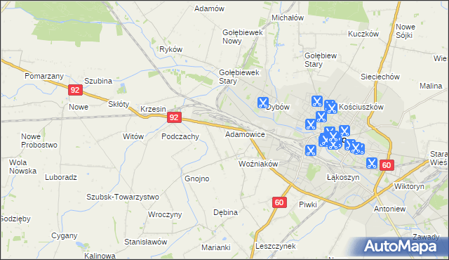 mapa Adamowice gmina Kutno, Adamowice gmina Kutno na mapie Targeo