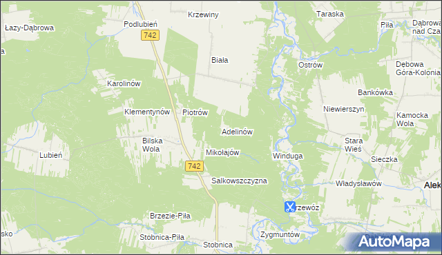 mapa Adelinów gmina Sulejów, Adelinów gmina Sulejów na mapie Targeo