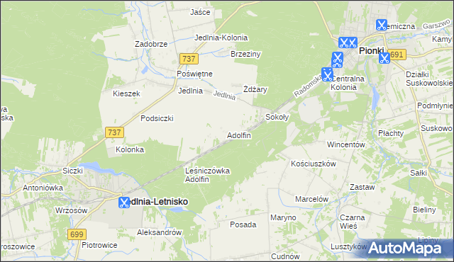 mapa Adolfin gmina Pionki, Adolfin gmina Pionki na mapie Targeo