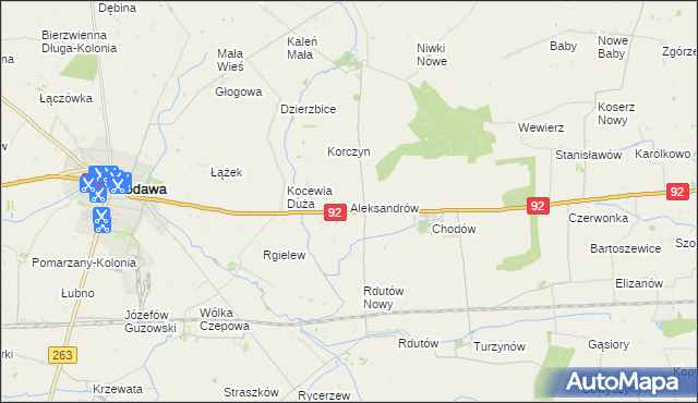 mapa Aleksandrów gmina Chodów, Aleksandrów gmina Chodów na mapie Targeo