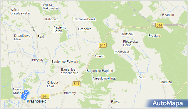 mapa Amelin gmina Krasnosielc, Amelin gmina Krasnosielc na mapie Targeo