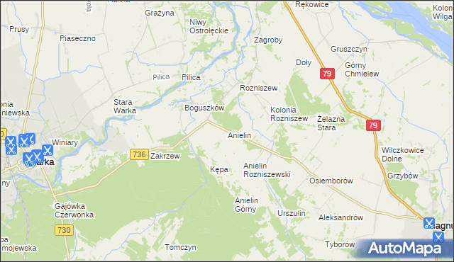 mapa Anielin gmina Magnuszew, Anielin gmina Magnuszew na mapie Targeo