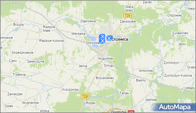 mapa Augustów gmina Drzewica, Augustów gmina Drzewica na mapie Targeo