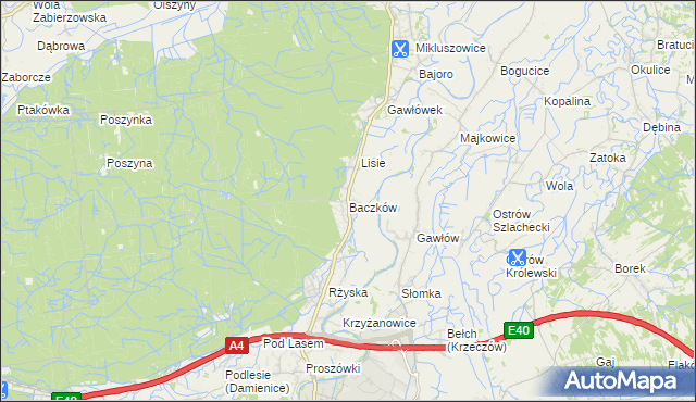 mapa Baczków gmina Bochnia, Baczków gmina Bochnia na mapie Targeo