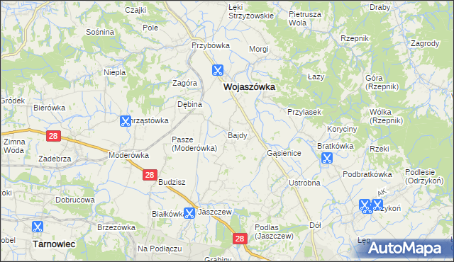 mapa Bajdy gmina Wojaszówka, Bajdy gmina Wojaszówka na mapie Targeo