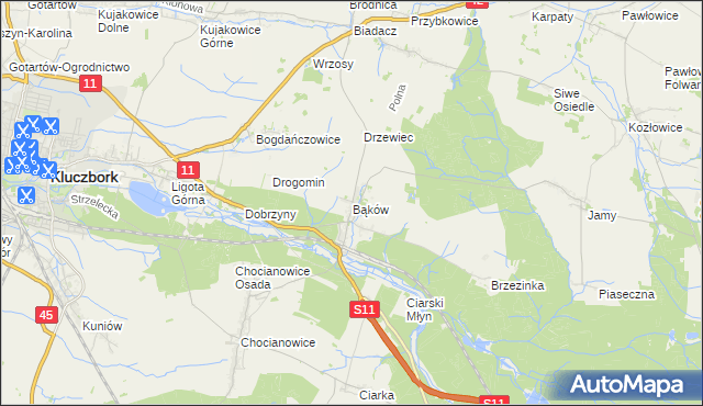 mapa Bąków gmina Kluczbork, Bąków gmina Kluczbork na mapie Targeo