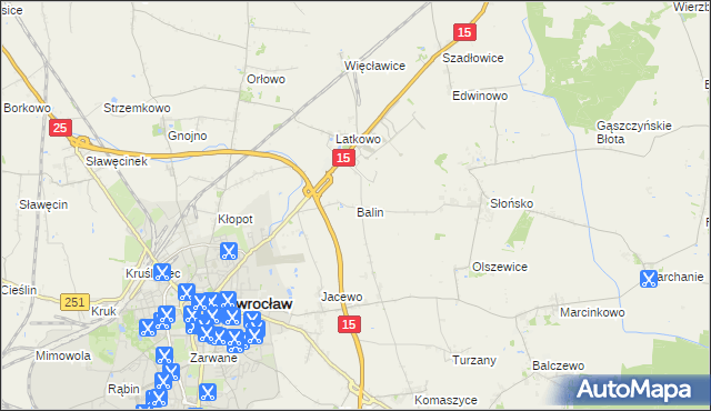 mapa Balin gmina Inowrocław, Balin gmina Inowrocław na mapie Targeo