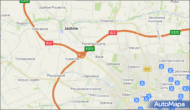 mapa Barak gmina Jastków, Barak gmina Jastków na mapie Targeo