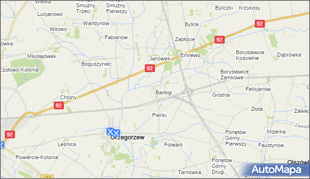 mapa Barłogi gmina Grzegorzew, Barłogi gmina Grzegorzew na mapie Targeo