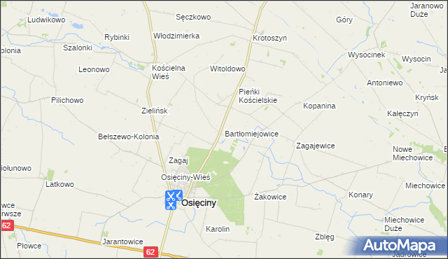 mapa Bartłomiejowice gmina Osięciny, Bartłomiejowice gmina Osięciny na mapie Targeo