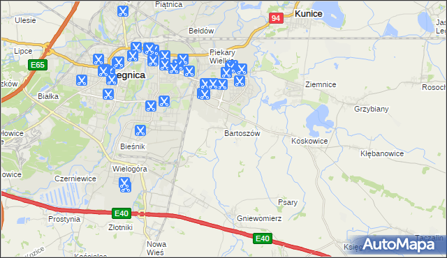 mapa Bartoszów gmina Legnickie Pole, Bartoszów gmina Legnickie Pole na mapie Targeo