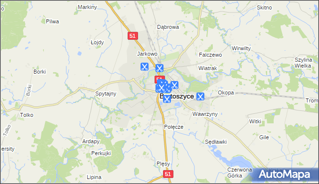 mapa Bartoszyce, Bartoszyce na mapie Targeo