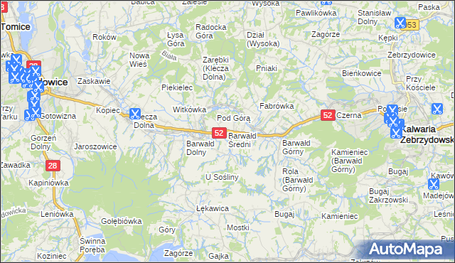 mapa Barwałd Średni, Barwałd Średni na mapie Targeo