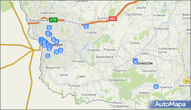 mapa Bażanowice, Bażanowice na mapie Targeo