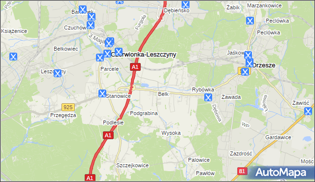 mapa Bełk gmina Czerwionka-Leszczyny, Bełk gmina Czerwionka-Leszczyny na mapie Targeo