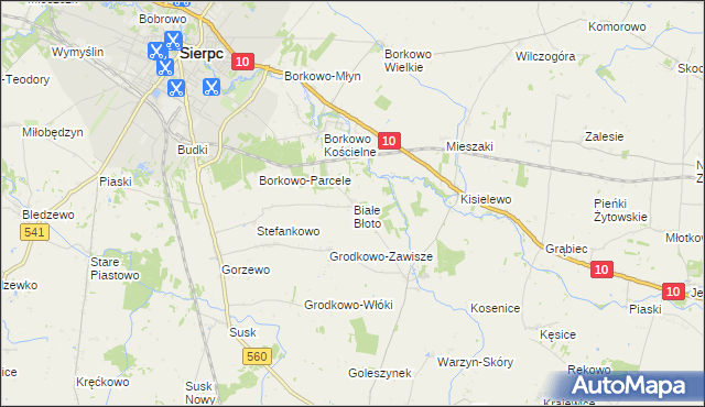 mapa Białe Błoto gmina Sierpc, Białe Błoto gmina Sierpc na mapie Targeo