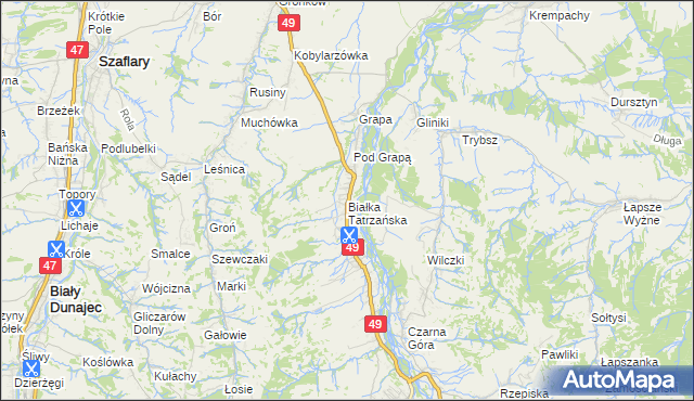 mapa Białka Tatrzańska, Białka Tatrzańska na mapie Targeo