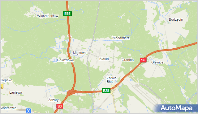 mapa Białuń gmina Goleniów, Białuń gmina Goleniów na mapie Targeo