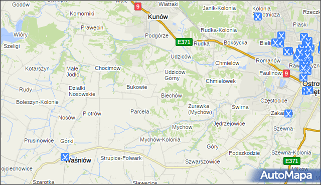 mapa Biechów gmina Kunów, Biechów gmina Kunów na mapie Targeo
