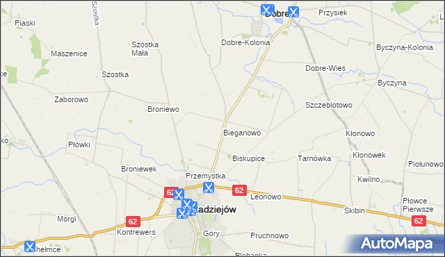 mapa Bieganowo gmina Radziejów, Bieganowo gmina Radziejów na mapie Targeo