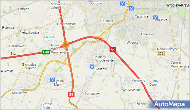 mapa Bielany Wrocławskie, Bielany Wrocławskie na mapie Targeo