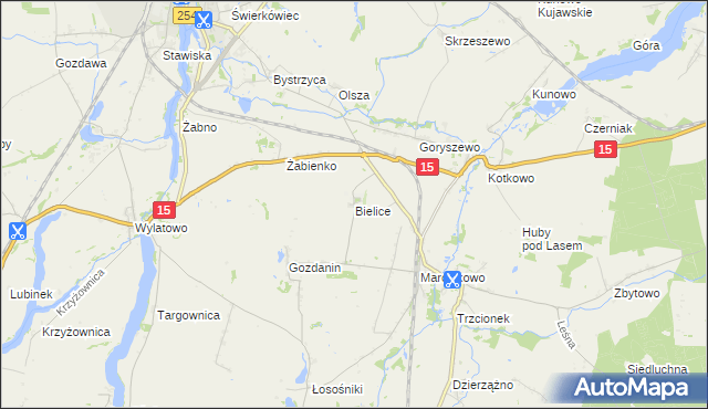 mapa Bielice gmina Mogilno, Bielice gmina Mogilno na mapie Targeo