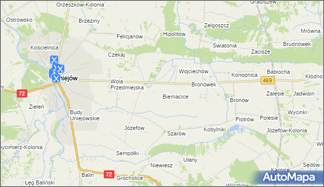 mapa Biernacice gmina Wartkowice, Biernacice gmina Wartkowice na mapie Targeo