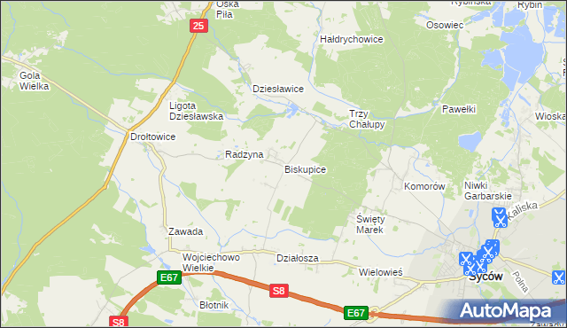 mapa Biskupice gmina Syców, Biskupice gmina Syców na mapie Targeo
