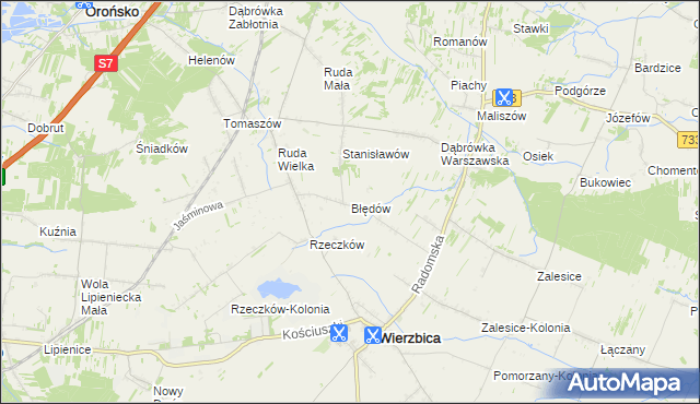 mapa Błędów gmina Wierzbica, Błędów gmina Wierzbica na mapie Targeo