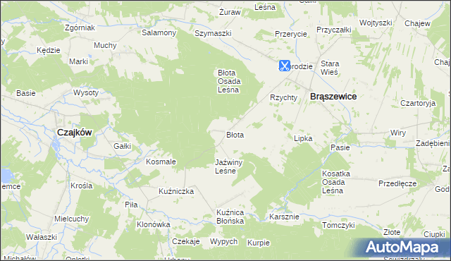 mapa Błota gmina Brąszewice, Błota gmina Brąszewice na mapie Targeo