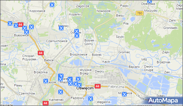 mapa Bobrek gmina Chełmek, Bobrek gmina Chełmek na mapie Targeo