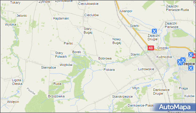 mapa Bobrowa gmina Rudniki, Bobrowa gmina Rudniki na mapie Targeo