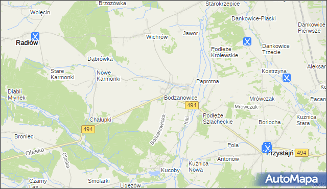 mapa Bodzanowice, Bodzanowice na mapie Targeo