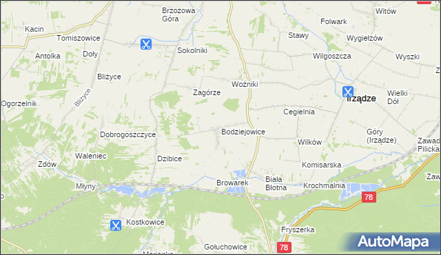 mapa Bodziejowice, Bodziejowice na mapie Targeo