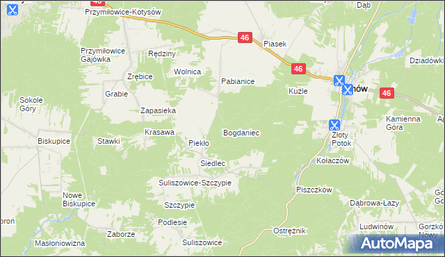 mapa Bogdaniec gmina Janów, Bogdaniec gmina Janów na mapie Targeo