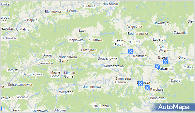 mapa Bogdanówka gmina Tokarnia, Bogdanówka gmina Tokarnia na mapie Targeo