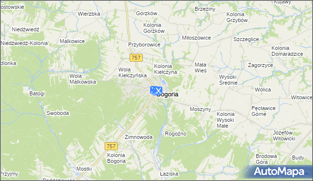 mapa Bogoria powiat staszowski, Bogoria powiat staszowski na mapie Targeo