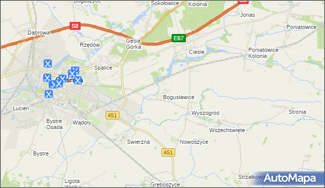 mapa Bogusławice gmina Oleśnica, Bogusławice gmina Oleśnica na mapie Targeo