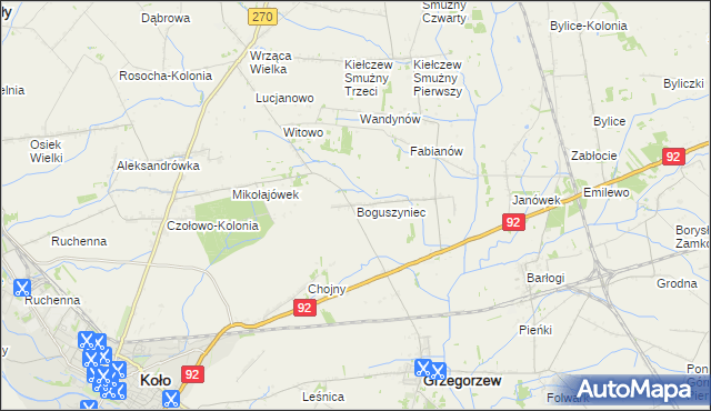 mapa Boguszyniec gmina Grzegorzew, Boguszyniec gmina Grzegorzew na mapie Targeo