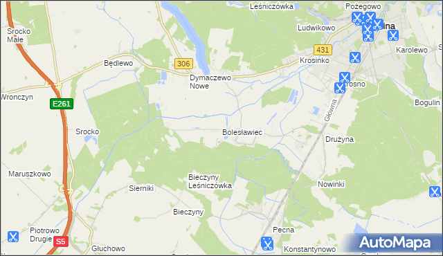 mapa Bolesławiec gmina Mosina, Bolesławiec gmina Mosina na mapie Targeo