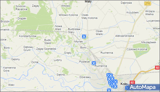 mapa Borki gmina Koło, Borki gmina Koło na mapie Targeo