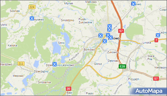 mapa Borkowo gmina Żukowo, Borkowo gmina Żukowo na mapie Targeo