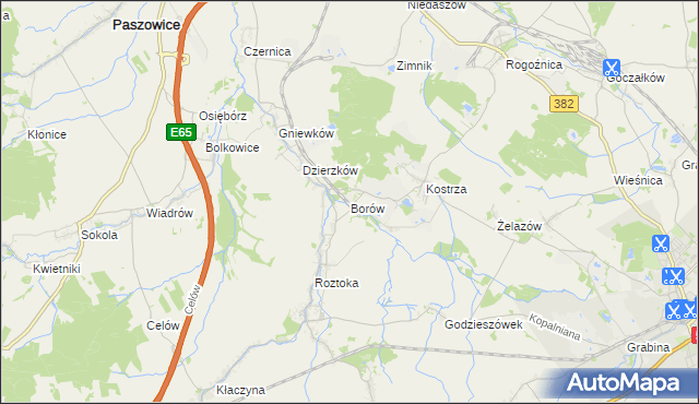 mapa Borów gmina Dobromierz, Borów gmina Dobromierz na mapie Targeo